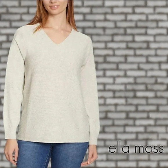 Ella Moss | Long Sleeved Ribbed V-Neck Sweater | Grey | NWT - Picture 1 of 4
